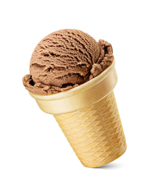 istock One chocolate brown ice cream scoop served on a crispy waffle sugar cone isolated on white. 1713194355