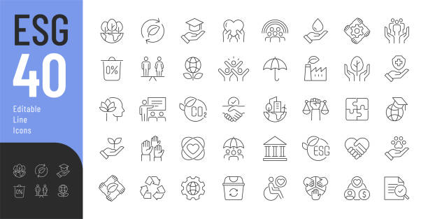 Social Governance Line Editable Icons set. Vector illustration in modern thin line style of public administration icons: ordering, consciousness, regulation, development of the social system. expressing positivity park environment nature stock illustrations