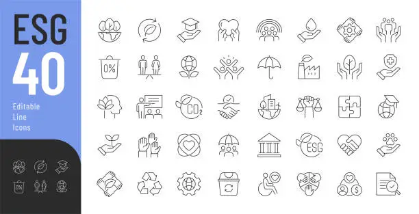 Vector illustration of Social Governance Line Editable Icons set.