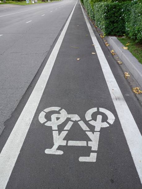 istock Bicycle tracks and symbols on the road 1713198360
