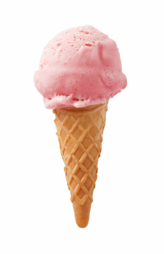 Chocolate, vanilla milk and pink strawberry Ice cream splash in the cone on white background include clipping path 3d rendering.