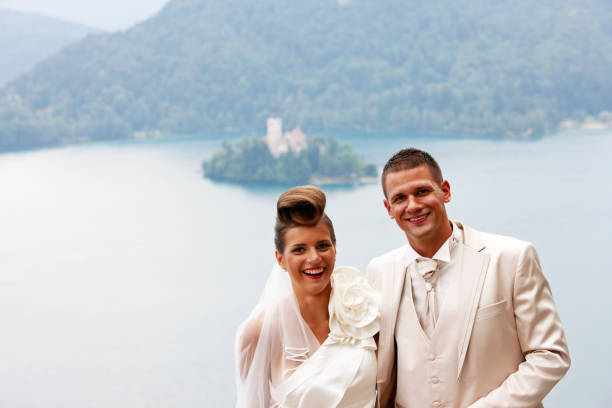 istock Attractive bride and groom above Lake Bled 171320583
