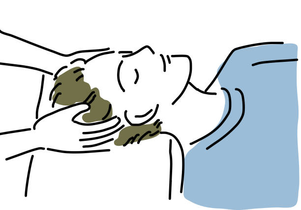 ilustrações, clipart, desenhos animados e ícones de homem recebendo uma ilustração do desenho da mão da massagem da cabeça - head massage headache massaging alternative therapy