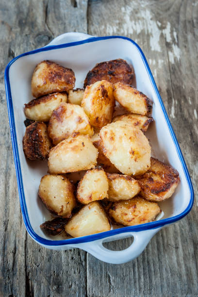 istock Roast potatoes in blue and white ceramic serving dish 171321255
