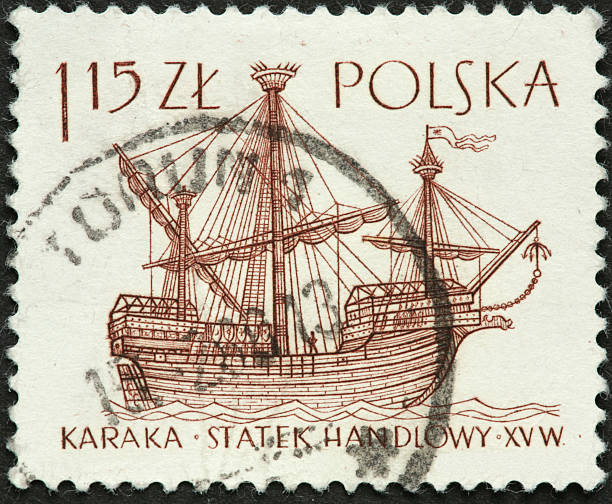 istock old Polish sailing ship on a postage stamp 171321301