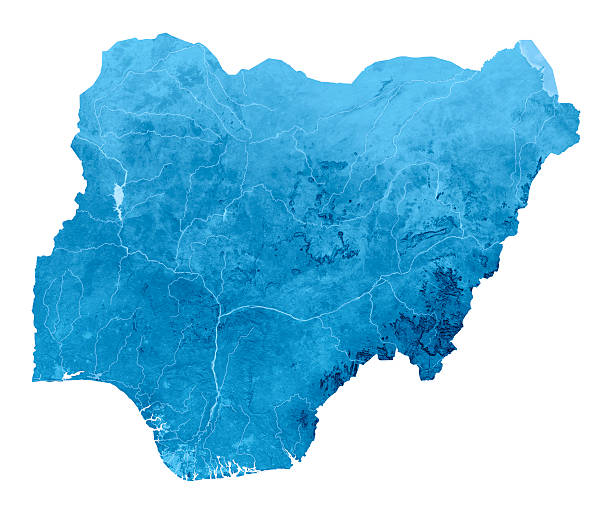 nigeria mappa topografica isolato - niger delta foto e immagini stock