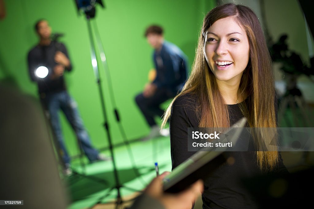 media student in the studio media student in college tv studio Film Studio Stock Photo