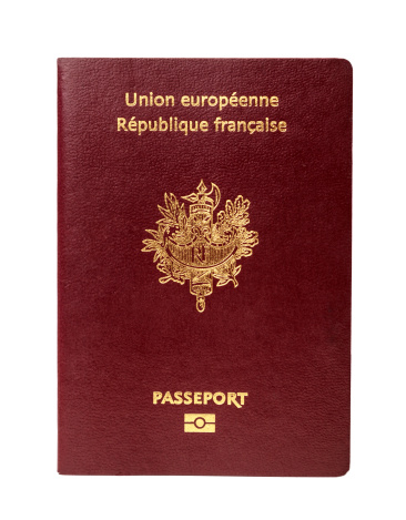 French passport isolated on white background.