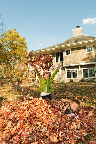 Children Playing in Piles of Fall Leaves