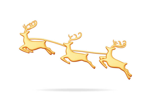 3d weihnachten niedliche springende hirsche mit geweih - metallböcke stock-grafiken, -clipart, -cartoons und -symbole