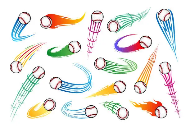 Vector illustration of Vector baseball colorful flying balls with motion trails