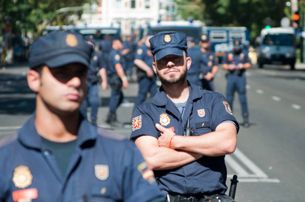 polizei - banner despair order violence stock-fotos und bilder