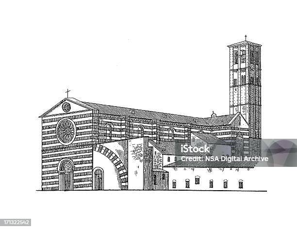 Basilique De Saint Clare Assise Litalie Lancienne Architecture Illustrations Vecteurs libres de droits et plus d'images vectorielles de Assise