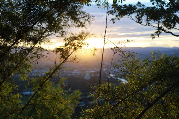 The sun falls on the top of Phu Bo Bit.