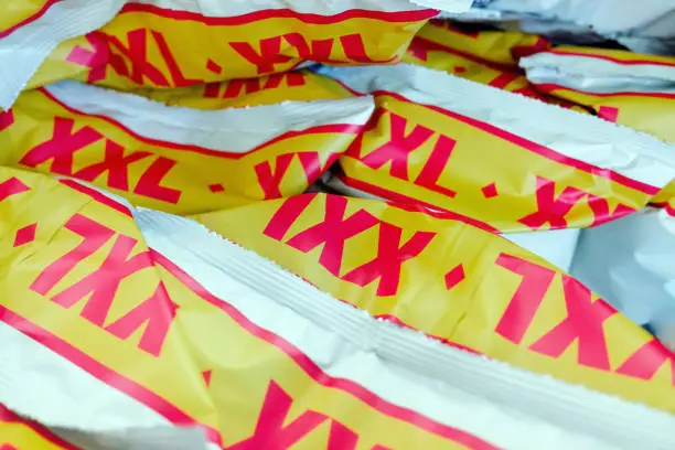 Detail of the packaging of some large food bags, with the text XXL