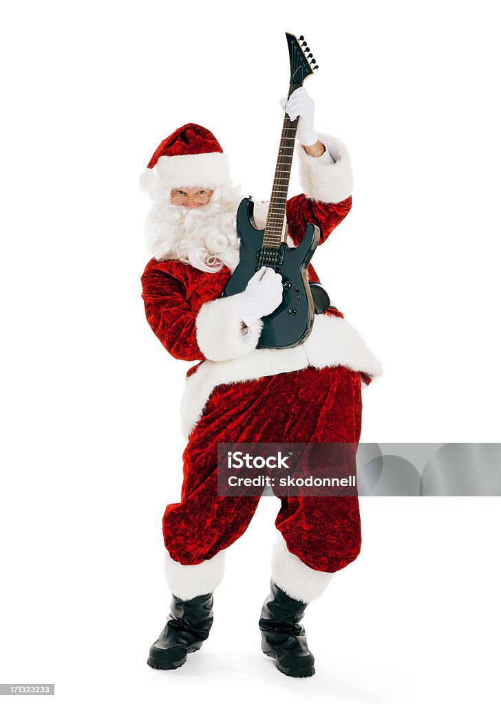 Elektryczna Gitara Gra Santa Claus na białym tle - Zbiór zdjęć royalty-free (Boże Narodzenie)