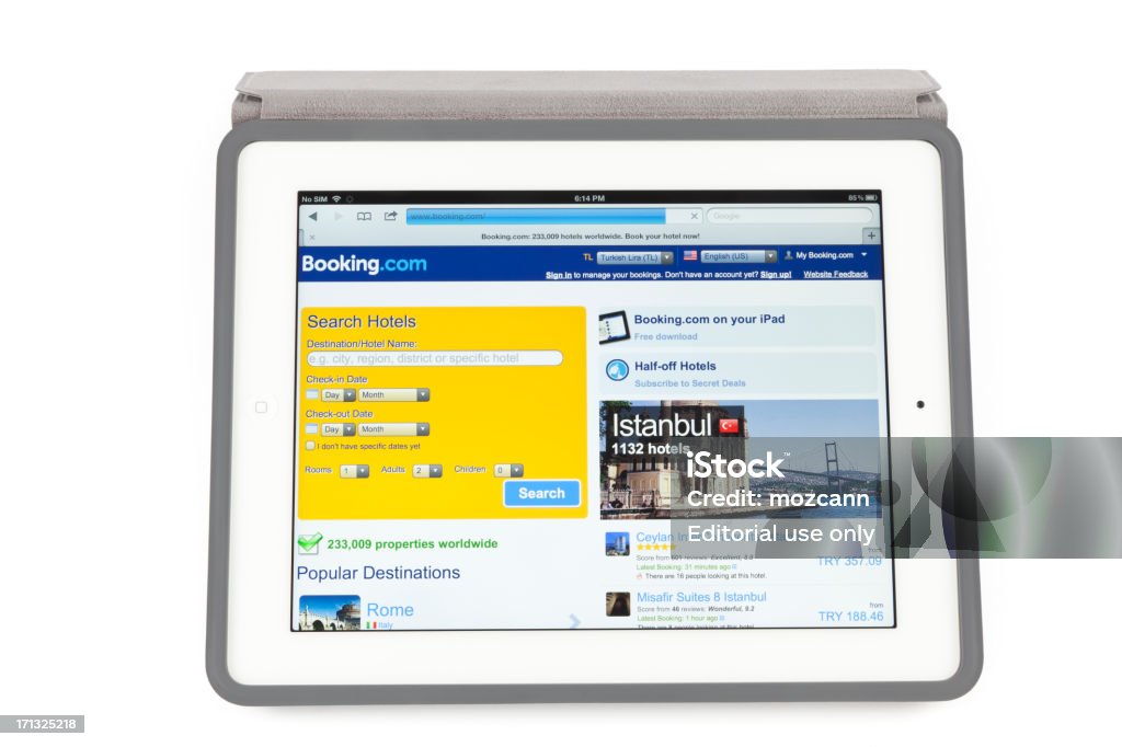 Booking.com no novo iPad - Royalty-free Cinzento Foto de stock