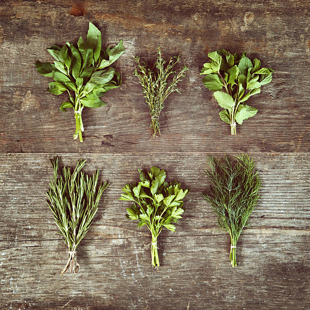 istock Bunch of herbs on wooden table 171325386