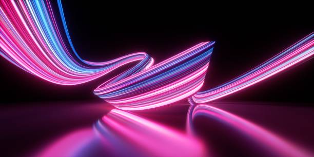 istock 3d render. Abstract neon background. Dynamic lines glowing in the dark with floor reflection. Folded colorful ribbon 1713267268