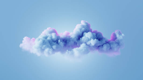 istock 3d rendering, abstract blue cloud glowing from inside with pink neon light, isolated on pastel blue background. Stormy cumulus 1713270407