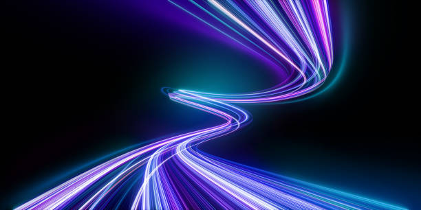 istock 3d render. Modern neon wallpaper. Glowing dynamic lines over black background 1713271738