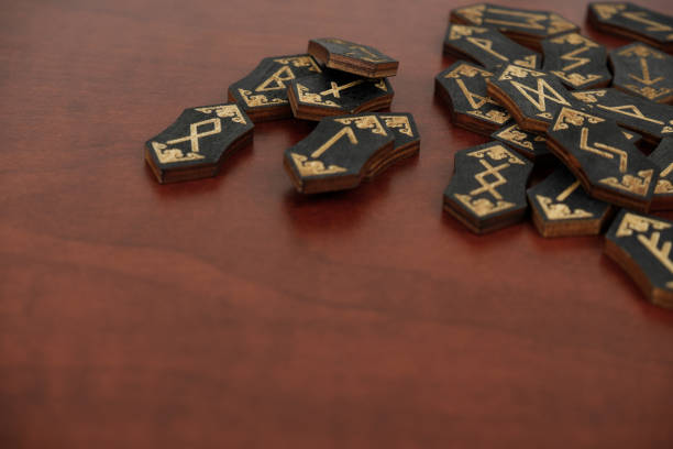 istock Wooden runes on wooden table with space for text 1713273965