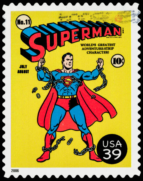 usa superman-comic book cover briefmarke - heroes fame old fashioned men stock-fotos und bilder