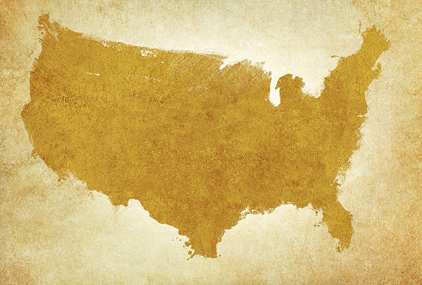 USA map on aged parchment aged edge grunge map of USA topography photos stock pictures, royalty-free photos & images