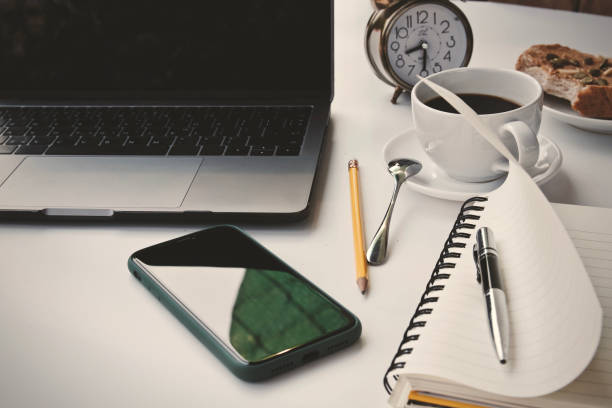 istock Coffee cup hot and using laptop working in the morning 1713279359