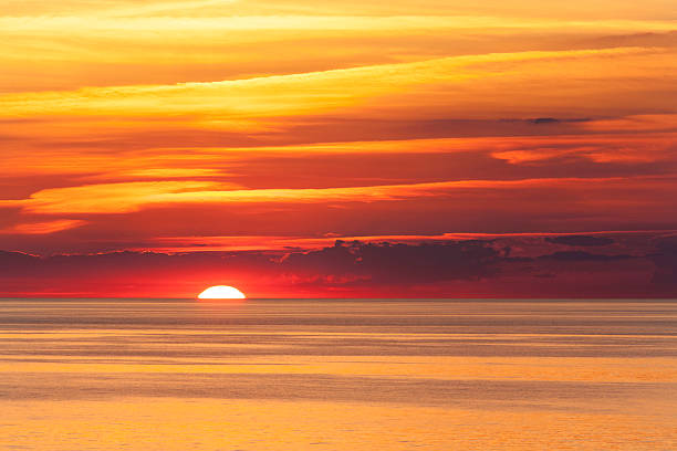 sunset and reflections on Lake Erie, North Perry, Ohio