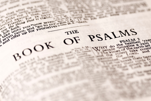 Close up of King James version of the Book of Psalms.