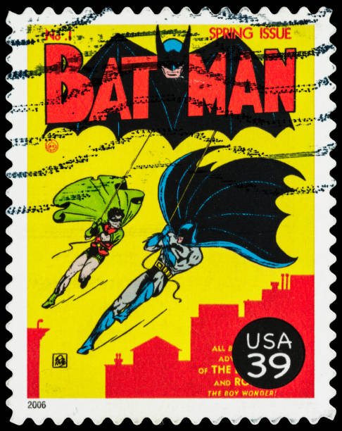 usa batman comic book cover briefmarke - heroes fame old fashioned men stock-fotos und bilder