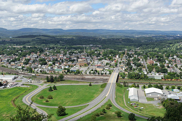 Aerial of American Mountain Town in Summer stock photo