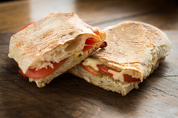 Cheese and Tomato toasted Ciabatta Sandwich.