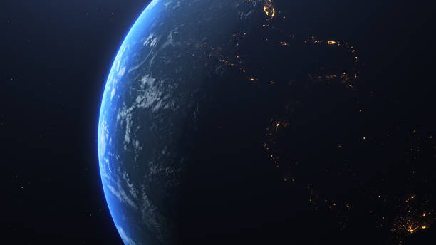 istock Earth in space view with shining sunrise in universe and galaxy background. 1713301896