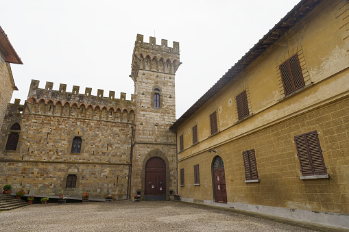Badia a Passignano, Italy - June 30, 2023: Badia a Passignano, medieval abbey in the Chianti region, Firenze province, Tuscany, Italy