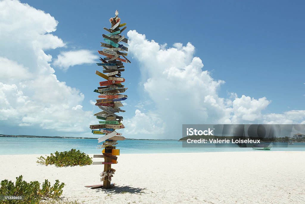 Directional Signs on Stocking Island Directional signs with world locations on Stocking Island (Bahamas). Bahamas Stock Photo
