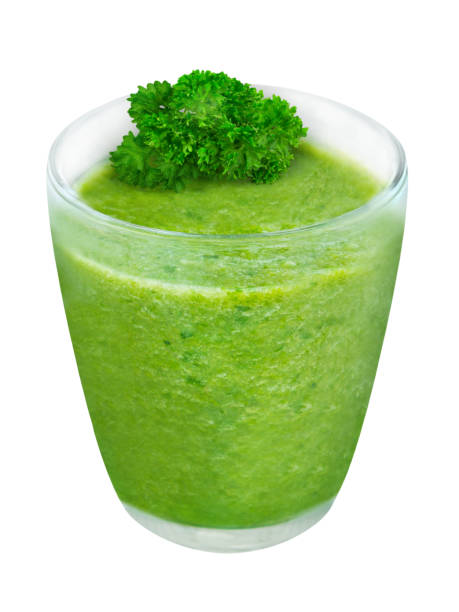 1 Glass of green smoothie isolated on white background