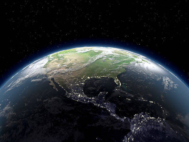 globo visualizzazione di spazio - globe earth space high angle view foto e immagini stock