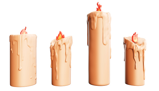 3D burning candle on a white background. Minimal design 3d rendering illustration.
