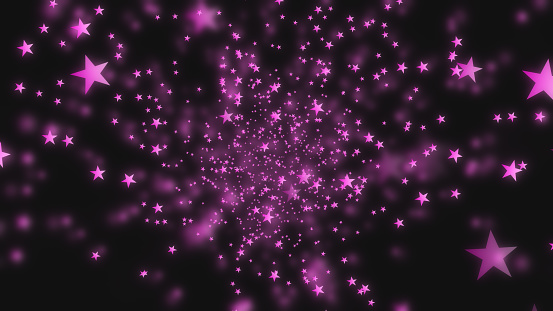 Pink stars on black background. Merry Christmas, Happy New Year, and Happy Holidays background.