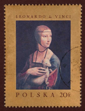 Postage stamp, a painting by Leonardo da Vinci, under the title \