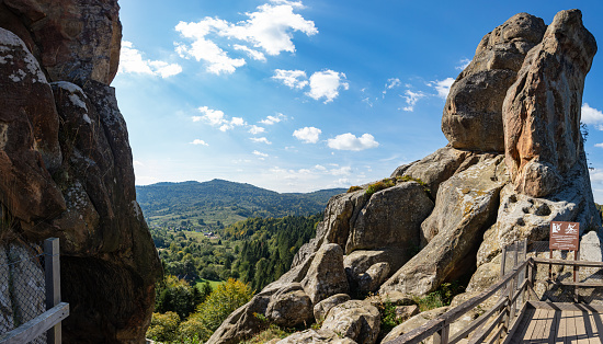 Overlook of a McAfee Knob and Blue Ridge mountains in Virginia, USA, on sunrise in autumn