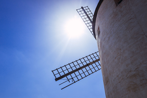 Detail of the blades of a traditional windmill in La Mancha, Spain.