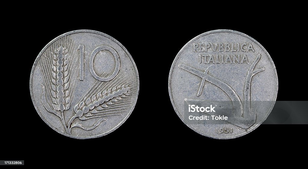 Zehn-Lire-Münze, Italien, 1951 - Lizenzfrei 1951 Stock-Foto