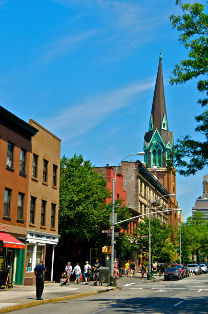 Cobble Hill Brooklyn, New York City Street scene & Cityscape "New York City, USA - June 03, 2012: A street scene and cityscape view of people walking along Court Street in the Cobble Hill neighborhood of Brooklyn." warren street brooklyn stock pictures, royalty-free photos & images