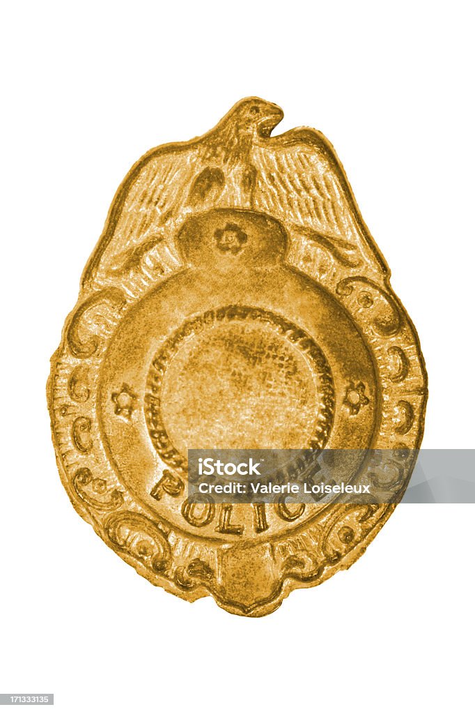 Old police badge Old police badge on a white background. Police Badge Stock Photo