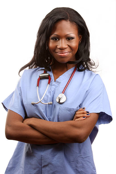 istock African American Female Nurse arms folded tight 171333681