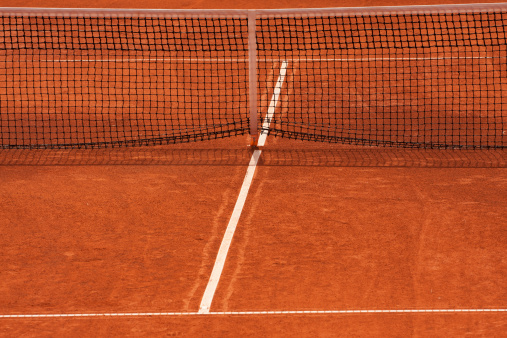 Clay tennis court. The French open Roland garros clay court. Grand Slam