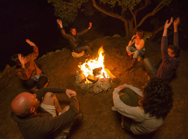 istock Campfire of friends in circle on the fire 171334485